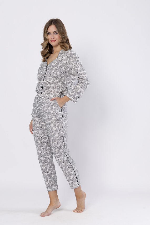 1609 Piżama Bronia Leveza czarna – klasyczna, na guziki, długi rękaw