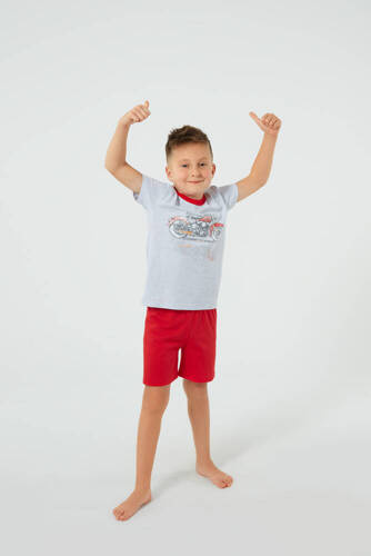 Junak Italian Fashion Piżama dla chłopca, krótki rękaw i spodenki -  j.melanż/czerwony