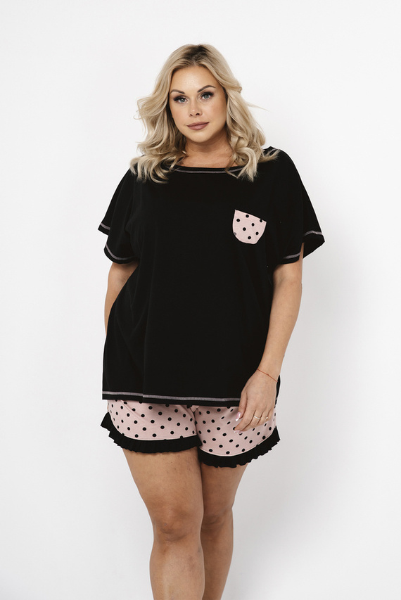 Buscato Piżama Damska krótki rękaw, spodenki Italian Fashion- druk/czarny