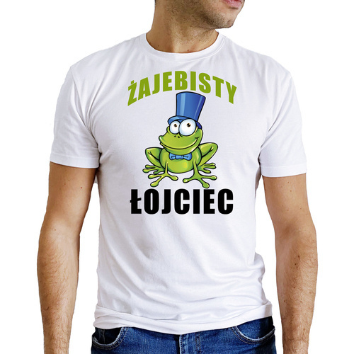 SKU M26 "Żajebisty łojciec" Koszulka męska z dinozaurem Moocha biały