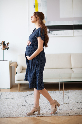 Lovely Dress Midi Milk&Love sukienka ciążowa i do karmienia granatowa w groszki