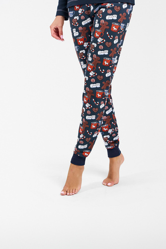 Makala Piżama Damska długi rękaw i długie spodnie Italian Fashion - granat/druk 