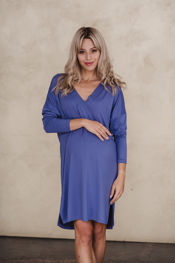 Moon bambusowa koszula nocna ciążowa i do karmienia długi rękaw Milk&Love very peri