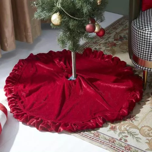 Dywanik pod choinkę 80 cm bordowy welurowy NL24 – eleganckie wykończenie świątecznej dekoracji