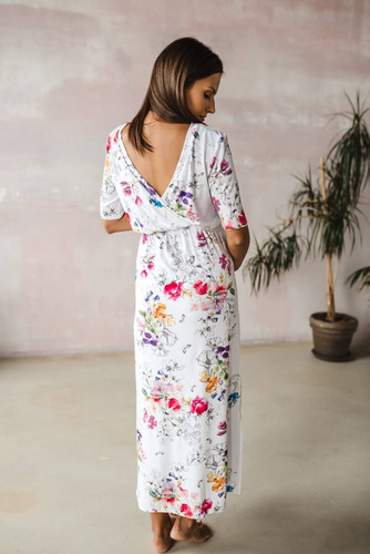 Sukienka do karmienia Two Ways LONG krótki rękaw Milk&Love biała w kolorowe kwiaty