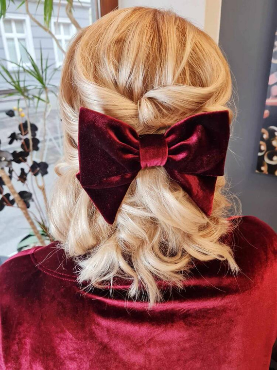 KB16 Welurowa kokarda do włosów z automatyczną klamrą Marija - bordowy