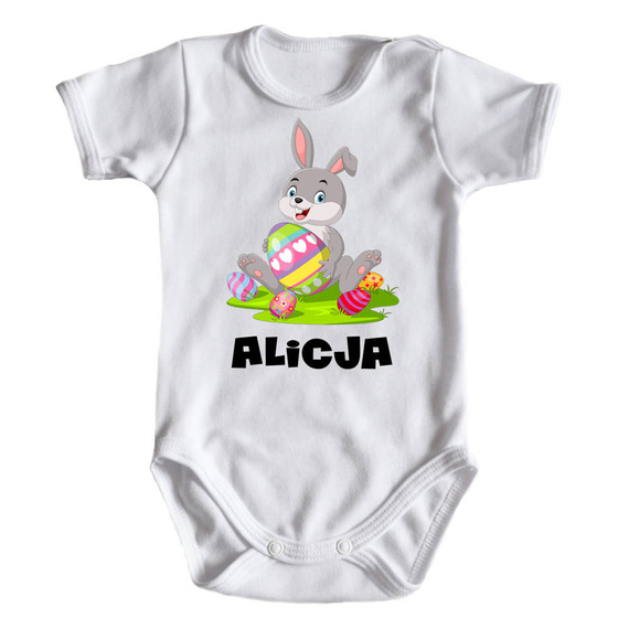 "Wielkanocne z zajączkiem oraz imieniem " Moocha body krótki rękaw biały