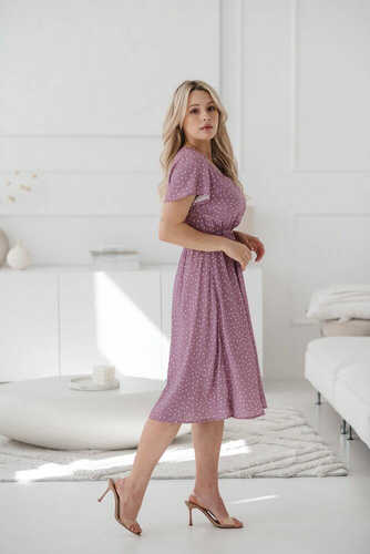 Lovely Dress Midi Milk&Love sukienka ciążowa i do karmienia lilowy róż w groszki