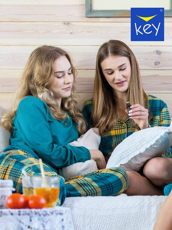 LNS 408 Flanela Bawełniana Piżama Damska Key - zielony/kratka