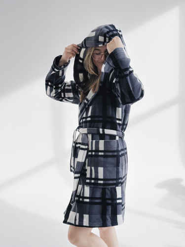 031 Kocyk Szlafrok De Lafense – ciepły polarowy szlafrok damski Super Cozy, szary