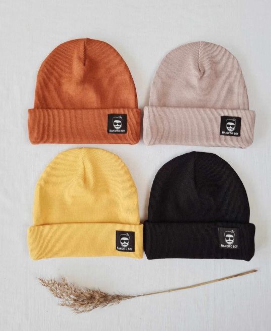 2415P Bandito boy Czapka z uszkami prążek podwójna Marija - musztardowy