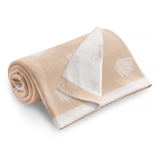 Kocyk dziany Ocean YOSOY - beżowy/biały