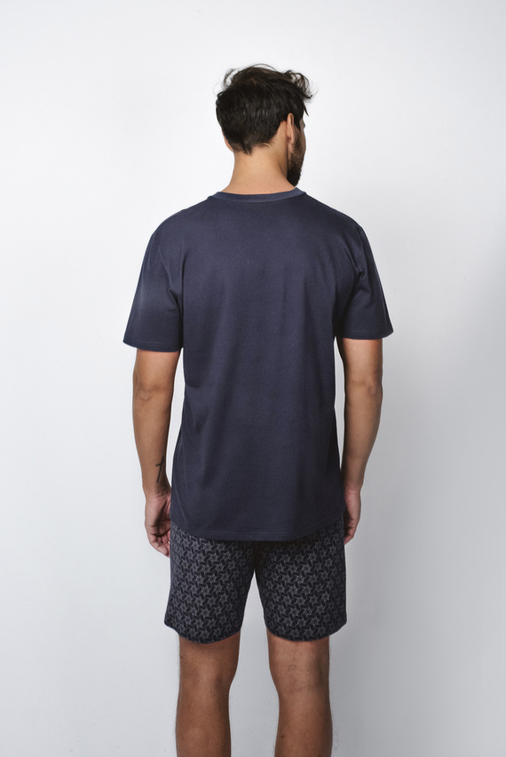 Diaz Piżama Męska krótki rękaw, spodenki Italian Fashion - granatowy/druk