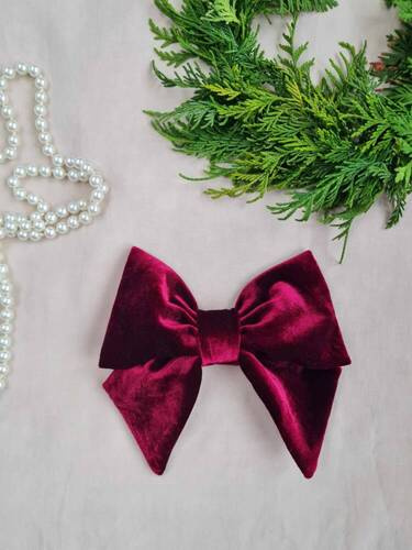 KB16 Welurowa kokarda do włosów z automatyczną klamrą Marija - bordowy