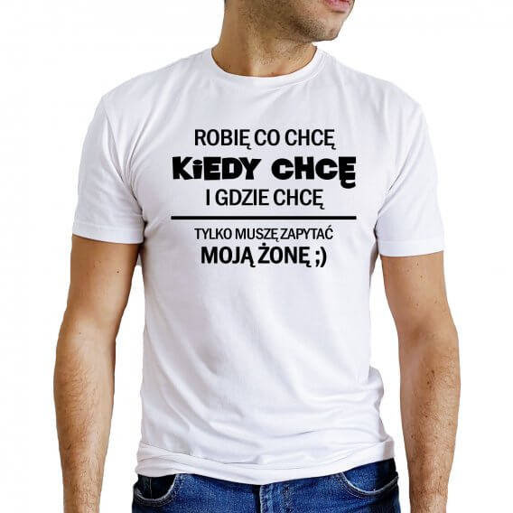 "Muszę zapytać żonę" Moocha koszulka męska czarny