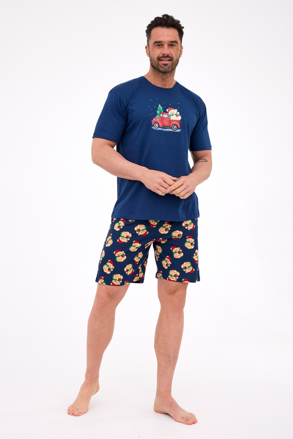326/291 Teddy 4 Piżama męska Cornette – świąteczna, granatowa, bawełna, krótki rękaw
