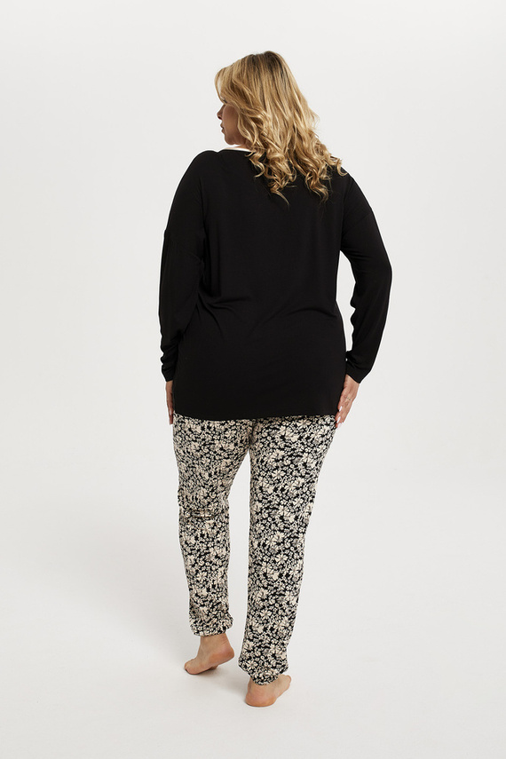 Gujana Piżama Damska długi rękaw, długie spodnie Italian Fashion - czarny/druk