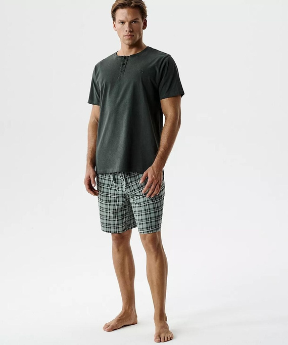 NMP-401 Letnia Piżama Męska 100% Bawełna Peach khaki-zielony