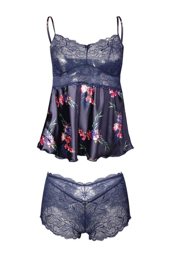 Flowers Komplet piżama damska DKaren DK-KA 009 granatowy