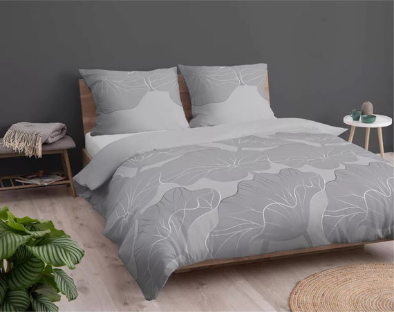 4966B Pościel bawełniana kwiaty Detexpol - szary