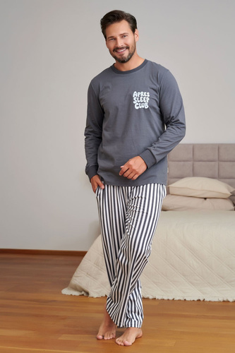 Doctor Nap 7524 Apres Sleep Piżama męska grafitowa 100% bawełna długa