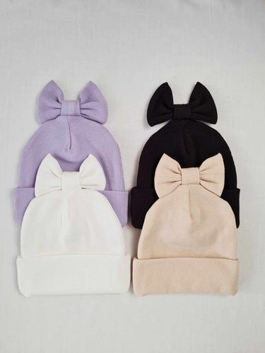 15K Czapka z kokardką prążek podwójna Marija - beżowy