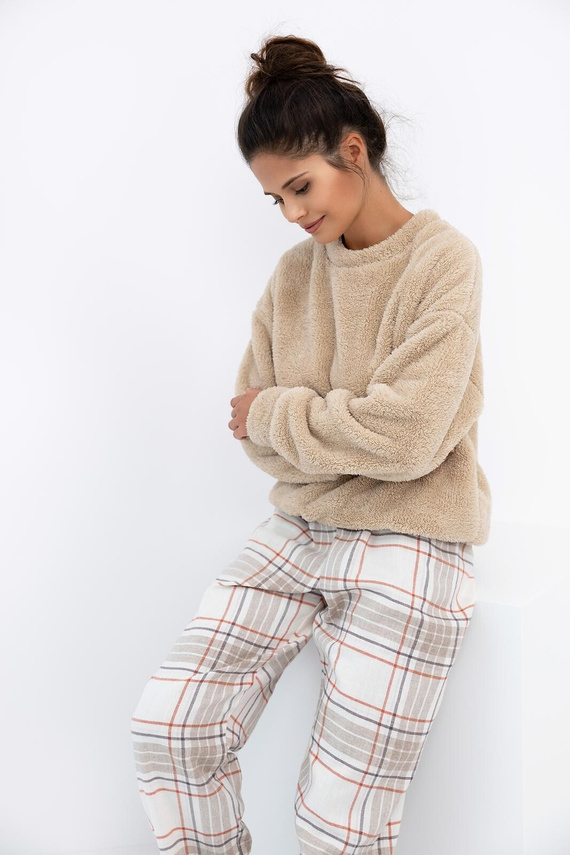 Joyce Piżama damska Sensis – ciepła piżama z bluzą soft i spodniami w kratkę