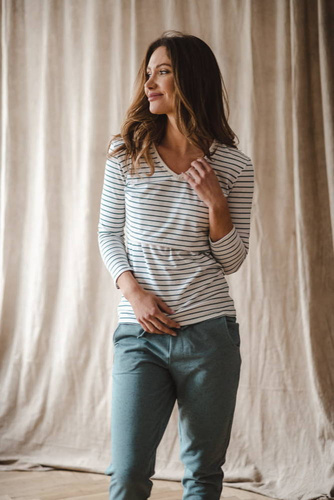 Milk Shirt Milk&Love Bluzka ciążowa i do karmienia w zielono-białe paski