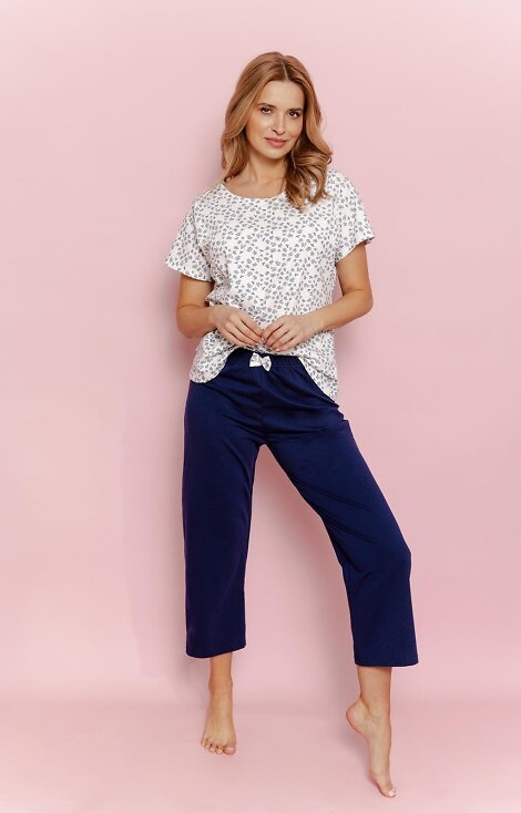 3418 Demi Piżama damska Taro– bawełna, krótki rękaw, spodnie 3/4