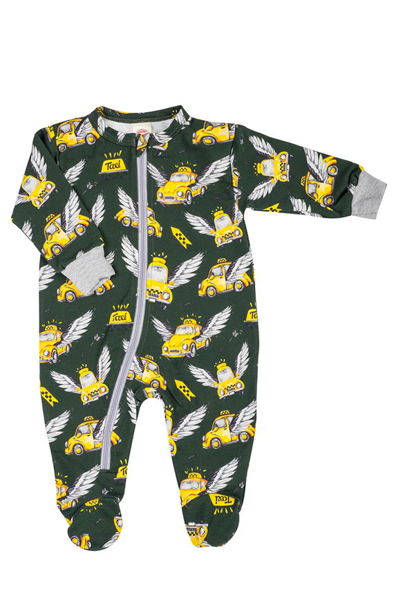 02250T2 "Taxi 2" Pajacyk niemowlęcy dresowy Makoma zielony