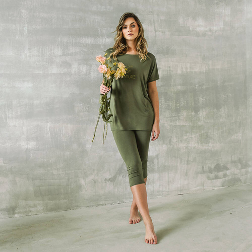 Natura Piżama Damska krótki rękaw, 3/4 spodnie Italian Fashion - khaki