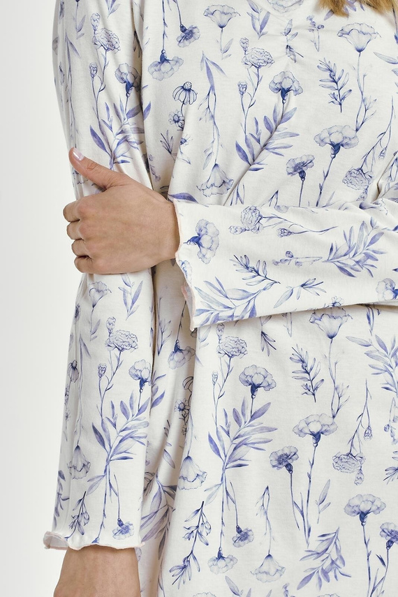 Koszula nocna bawełniana Taro Caroline 3455 niebieska– długi rękaw, wygodna i kobieca