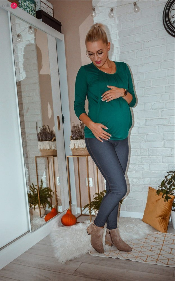 Kangaroo Milk&Love bluzka ciążowa i do karmienia z rękawem 7/8 butelkowa zieleń