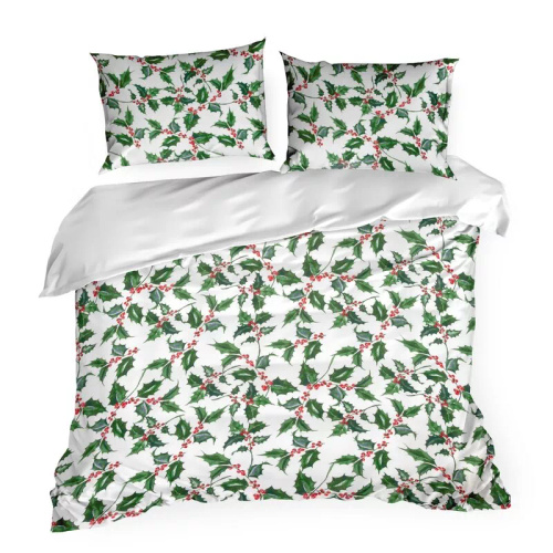 Tori Pościel świąteczna liście z mikrowłókna Eurofirany zielony
