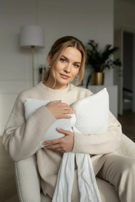 Poduszka świąteczna Kokarda 40x23 Spod Igły i Nitki – kremowa poduszka z weluru velvet, certyfikat Oeko-Tex