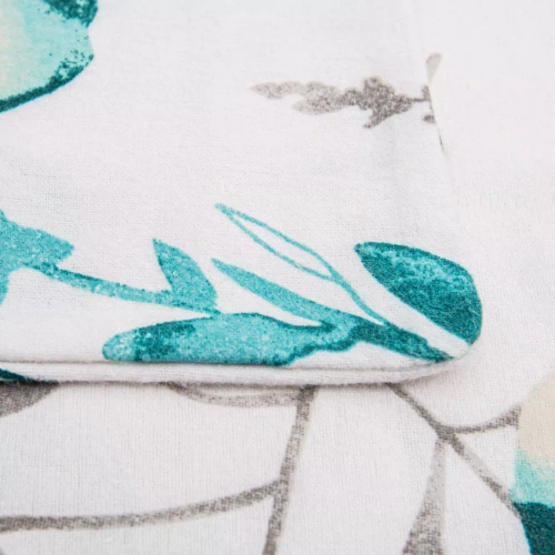 31504/1 Pościel flanelowa kwiaty Darymex biały/turkusowy