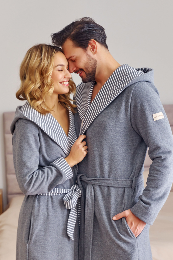 7229 Szlafrok damski Doctor Nap – bawełna, kaptur, eleganckie wykończenia - dark grey