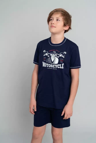 Piżama chłopięca krótki rękaw, spodnie Italian Fashion Gibson - granat