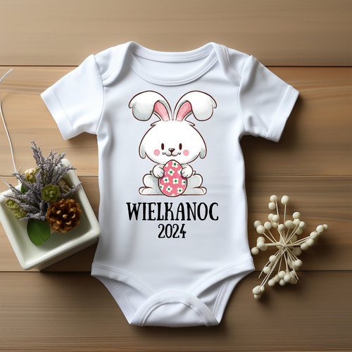 "Wielkanoc z króliczkiem dla dziewczynki" Moocha body krótki rękaw biały