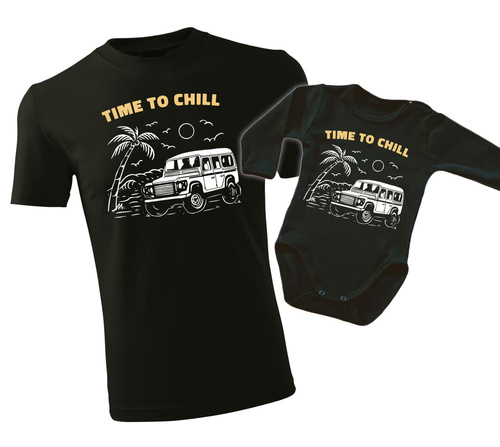 "WAKACJE – TIME TO CHILL" Moocha Komplet dla taty i syna koszulka + body