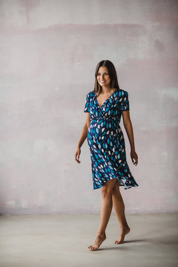 Two Ways MIDI Milk&Love Sukienka ciążowa i do karmienia krótki rękaw listki na granacie