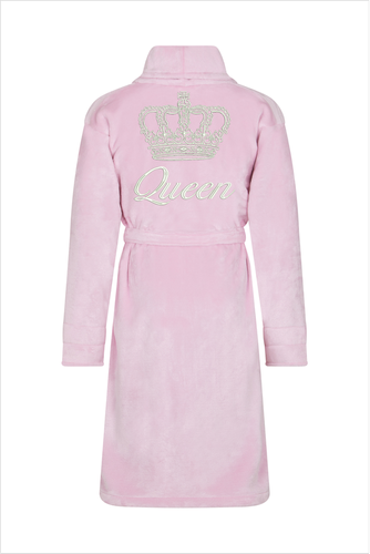 Queen + Korona Szlafrok damski polarowy ByShelly - jasny róż/srebrny