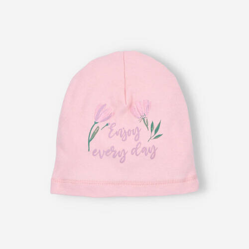 ABN-4771/JRÓ Pink Flowers Czapka niemowlęca z bawełny organicznej Nini różowy
