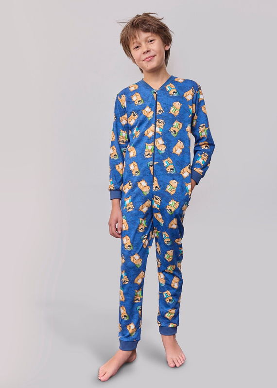 185/183 186/183 Kombinezon chłopięcy Capybara 2 Kids Boy Cornette – bawełniany, z suwakem i zabawnym nadrukiem