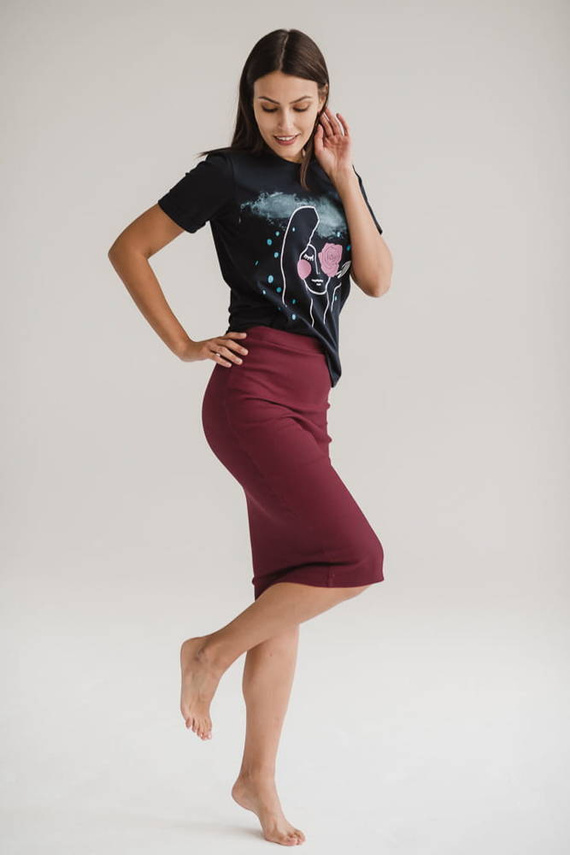 Spódnica ciążowa Tummy z dzianiny w prążki Milk&Love bordowa