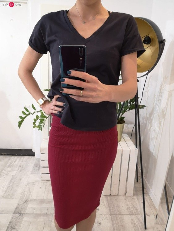 Spódnica ciążowa Tummy z dzianiny w prążki Milk&Love bordowa