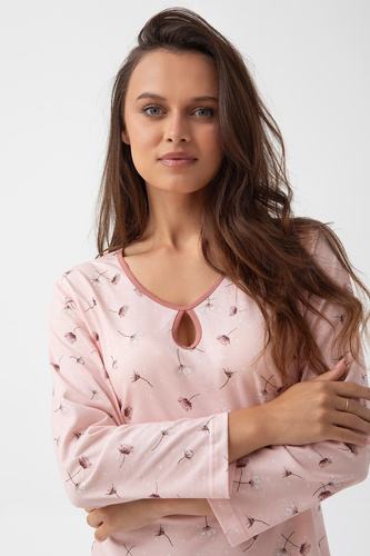 279 Koszula nocna Luna  różowa – bawełna, rękaw 7/8, wygodna i stylowa