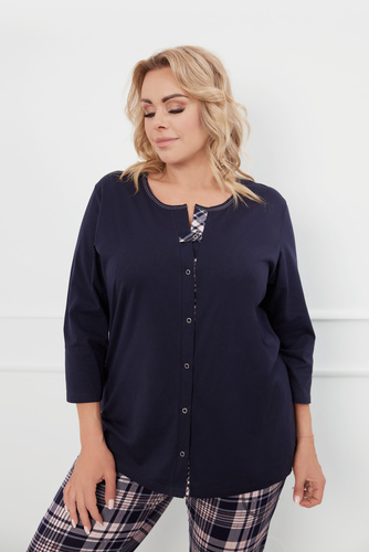 Dona Piżama Damska 3/4 rękaw, 3/4 spodnie Italian Fashion - granatowy/druk