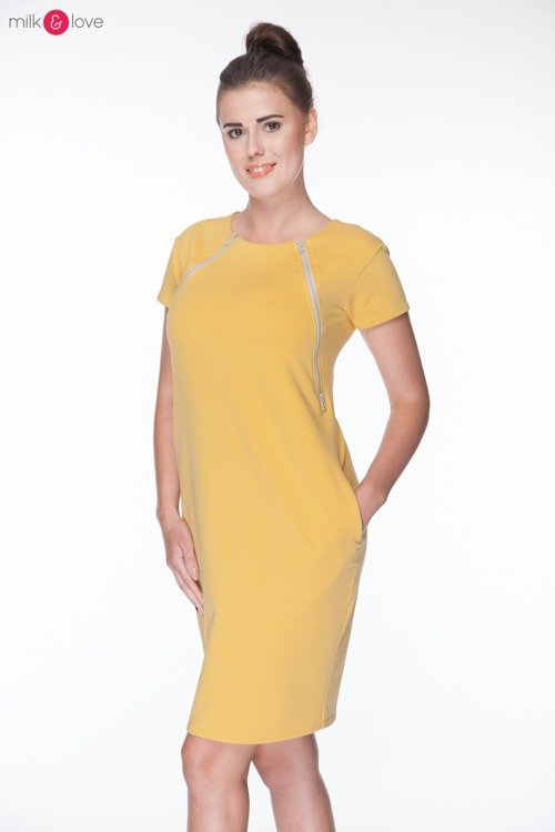 Sukienka do karmienia i ciążowa Fast Food Milk&Love musztardowa