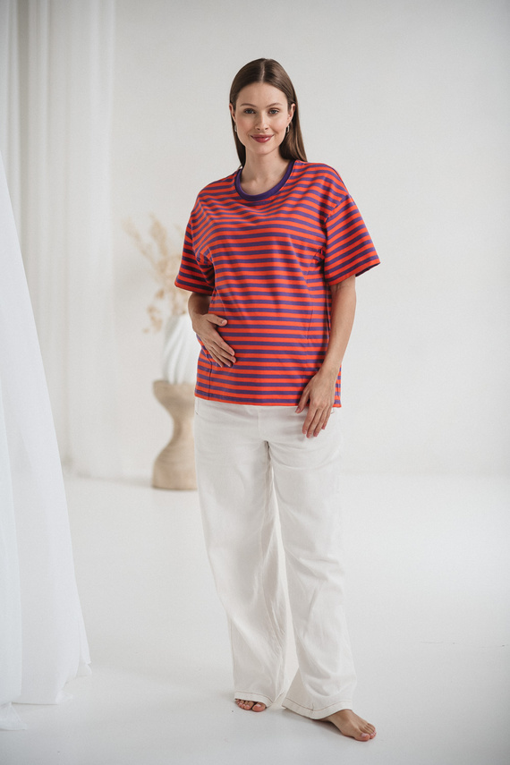 Mamahood T-shirt ciążowy i do karmienia Milk&Love fioletowo-pomarańczowe– wygodny i stylowy